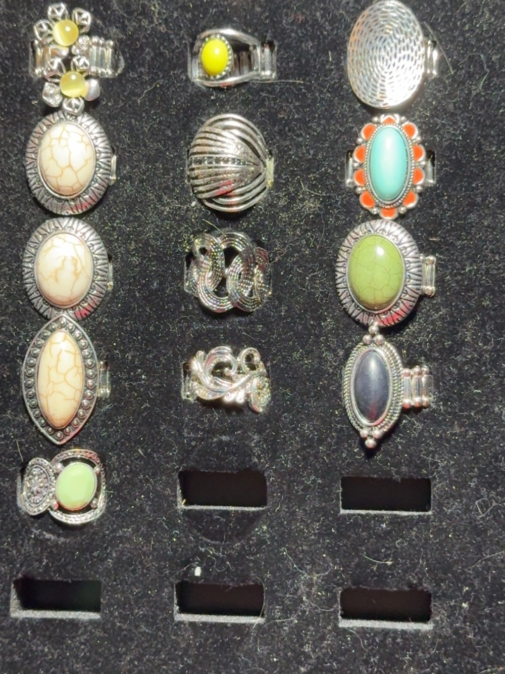 paparazzi Silver-Tone Multi Gemstone Ring Set - Green, Turquoise & Cream